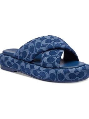 Coach Women's Penelope Signature C Slip On Sandals Denim Deep Blue Sz 6